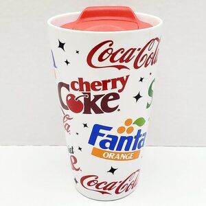 COCA COLA Ceramic Tumbler Travel Mug Cup Cherry Coke Orange Fanta Sprite Signs